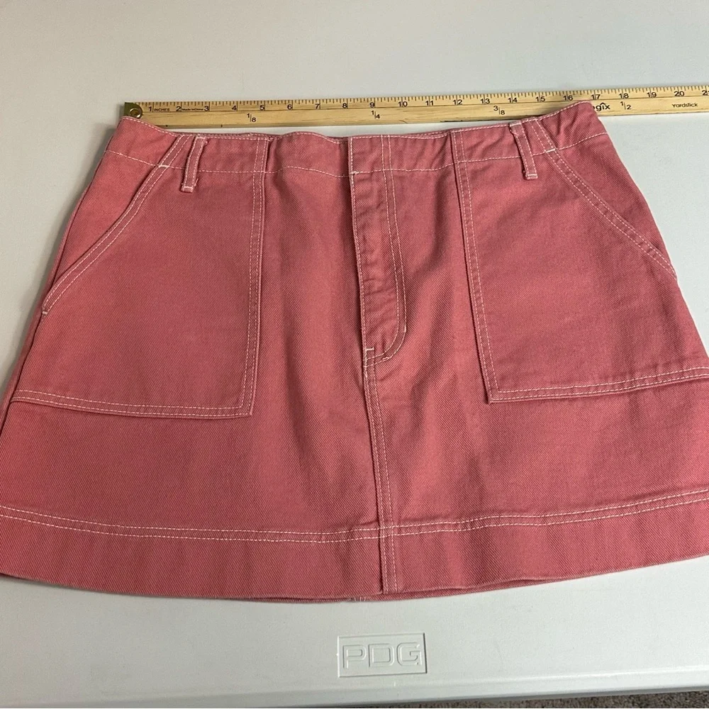 American Apparel Classic High Rise Denim Utility Mini Skirt Dusty Rose Size XL